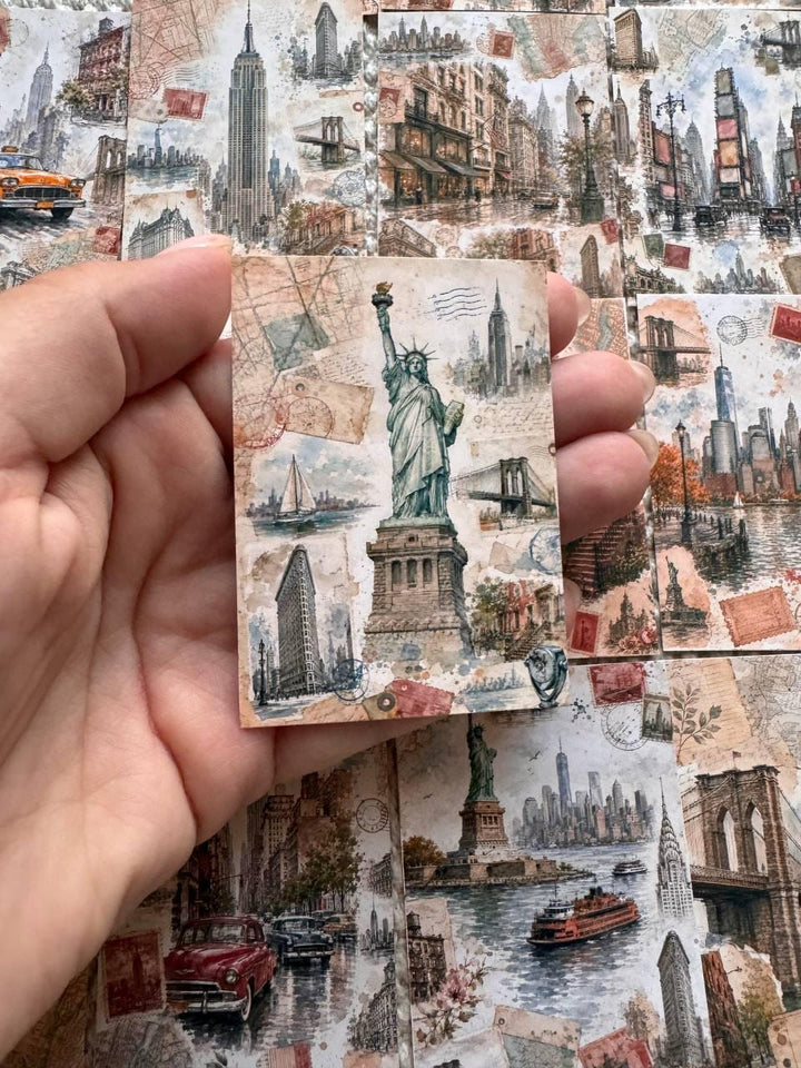 Vintage New York Stickers Set of 16, NYC Travel Watercolor Stickers, Statue of Liberty Journal Stickers, Handmade in the UK