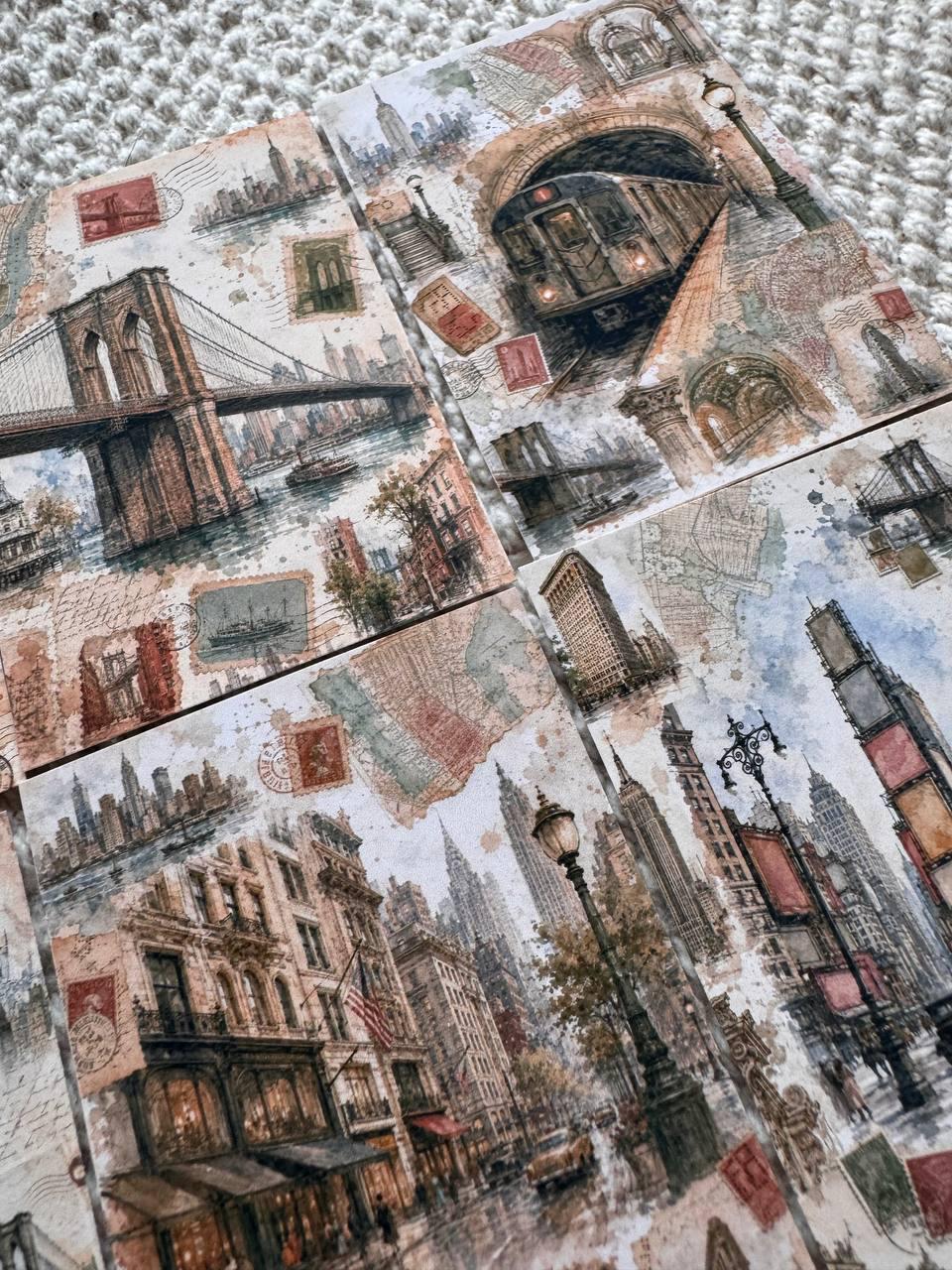Vintage New York Stickers Set of 16, NYC Travel Watercolor Stickers, Statue of Liberty Journal Stickers, Handmade in the UK