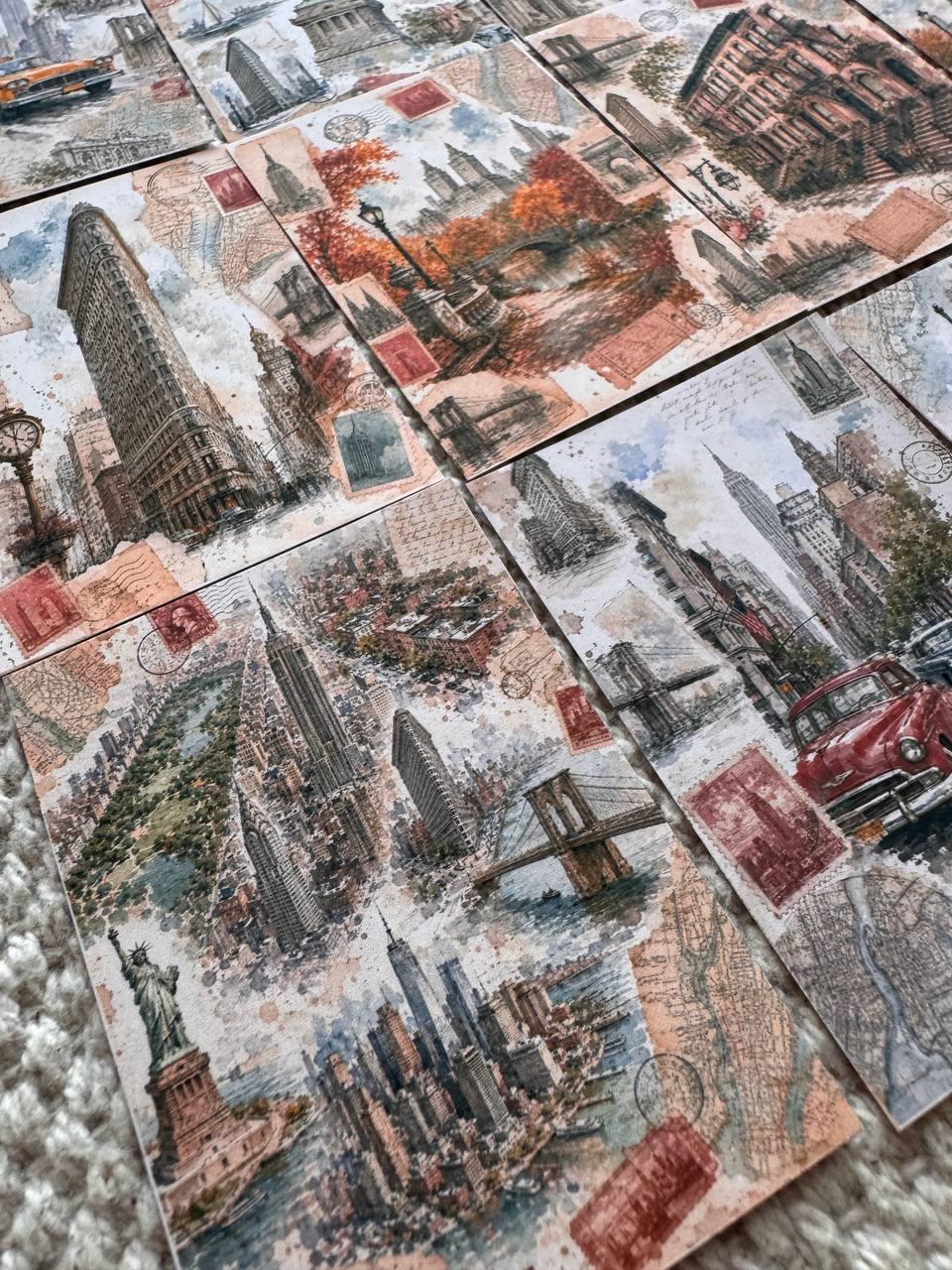 Vintage New York Stickers Set of 16, NYC Travel Watercolor Stickers, Statue of Liberty Journal Stickers, Handmade in the UK