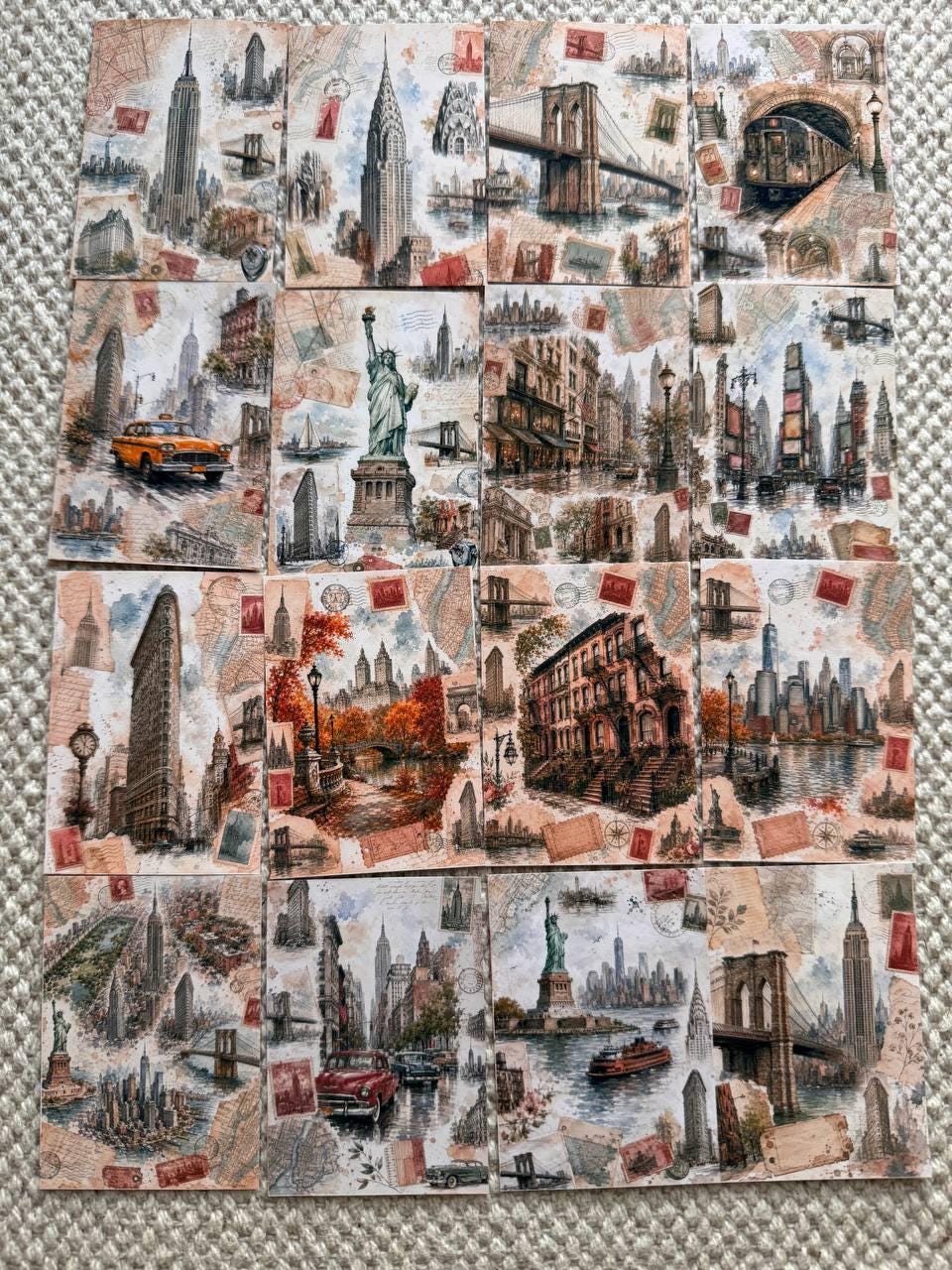 Vintage New York Stickers Set of 16, NYC Travel Watercolor Stickers, Statue of Liberty Journal Stickers, Handmade in the UK