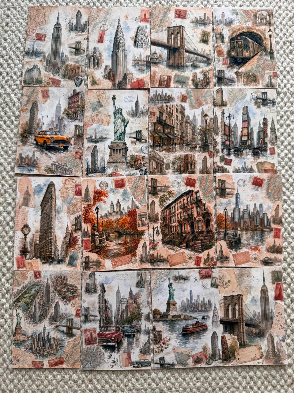 Vintage New York Stickers Set of 16, NYC Travel Watercolor Stickers, Statue of Liberty Journal Stickers, Handmade in the UK