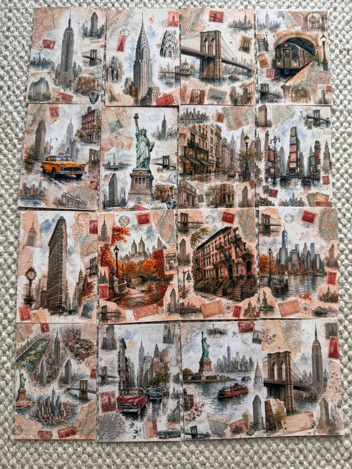 Vintage New York Stickers Set of 16, NYC Travel Watercolor Stickers, Statue of Liberty Journal Stickers, Handmade in the UK