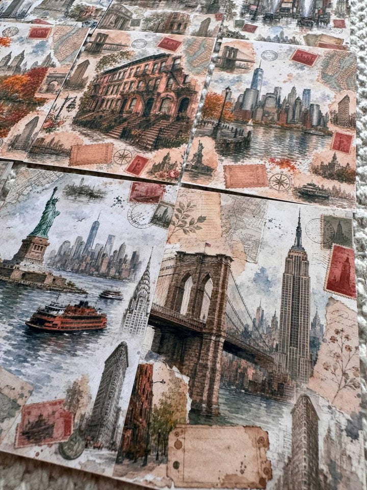 Vintage New York Stickers Set of 16, NYC Travel Watercolor Stickers, Statue of Liberty Journal Stickers, Handmade in the UK
