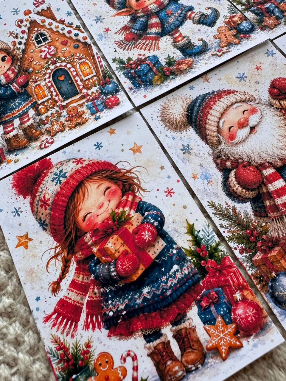 Christmas Watercolor Stickers Set of 16, Cute Santa & Winter Friends, Holiday Scrapbook Stickers, Handmade in the UK