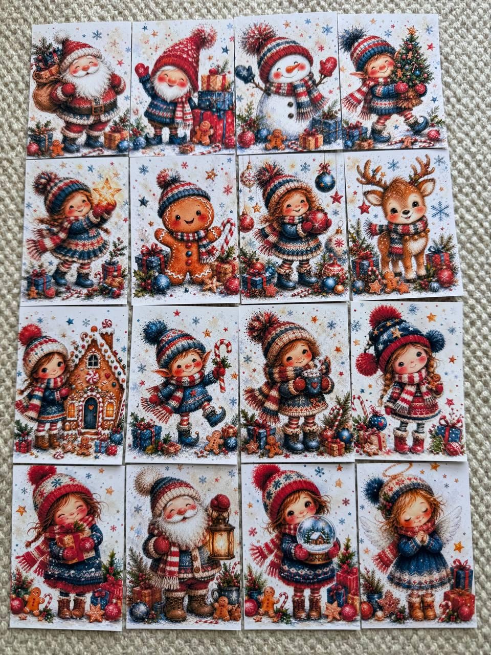 Christmas Watercolor Stickers Set of 16, Cute Santa & Winter Friends, Holiday Scrapbook Stickers, Handmade in the UK