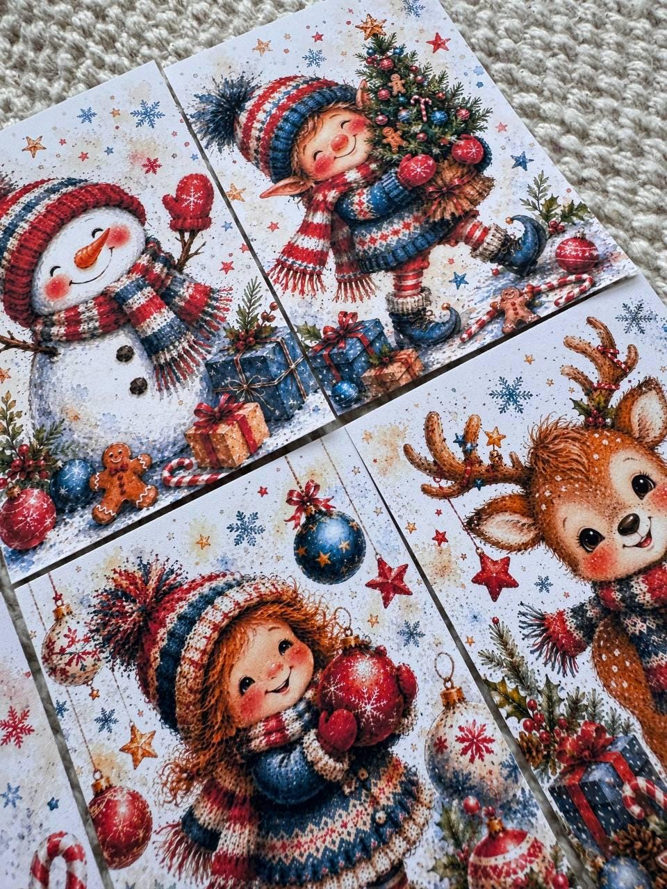 Christmas Watercolor Stickers Set of 16, Cute Santa & Winter Friends, Holiday Scrapbook Stickers, Handmade in the UK