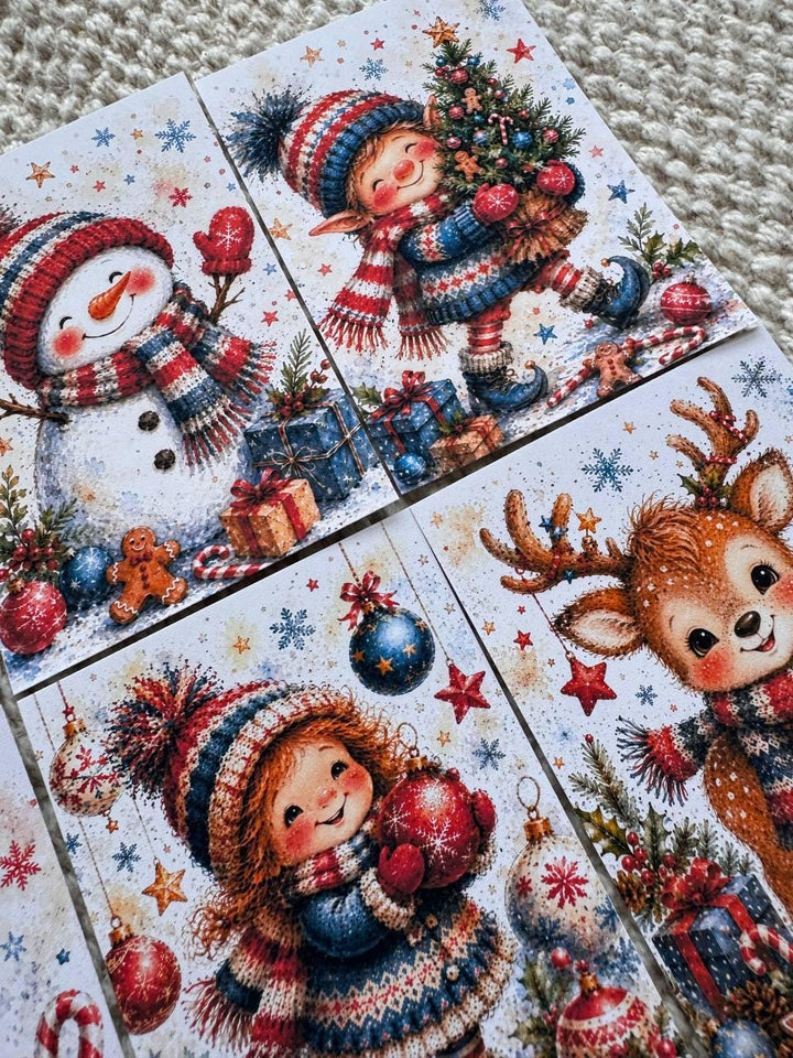 Christmas Watercolor Stickers Set of 16, Cute Santa & Winter Friends, Holiday Scrapbook Stickers, Handmade in the UK