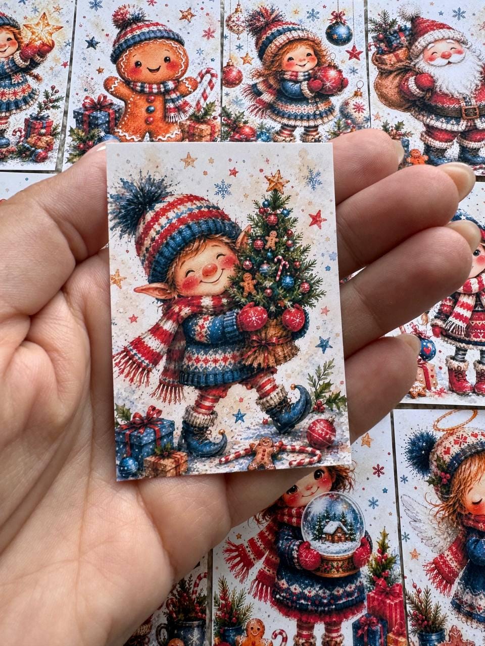 Christmas Watercolor Stickers Set of 16, Cute Santa & Winter Friends, Holiday Scrapbook Stickers, Handmade in the UK