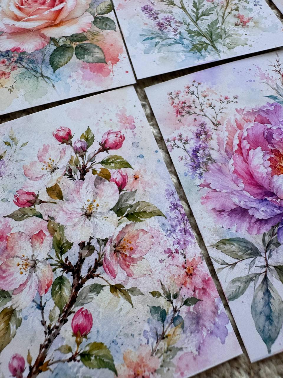 Watercolor Floral Stickers Set of 16, Vintage Flower Journal Stickers, Botanical Scrapbook Ephemera, Handmade in the UK