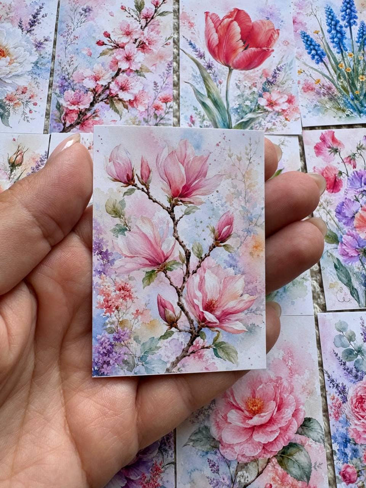 Watercolor Floral Stickers Set of 16, Vintage Flower Journal Stickers, Botanical Scrapbook Ephemera, Handmade in the UK