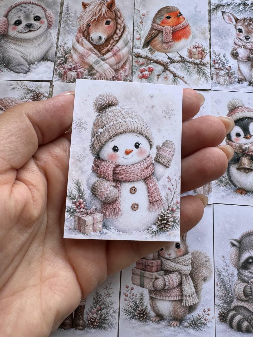 Winter Animal Stickers Set of 16, Cute Christmas Woodland Animals, Penguin & Deer Stickers, Handmade in the UK for Journals