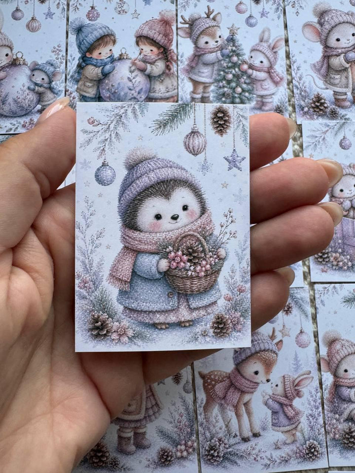 Winter Friends Stickers Set of 16, Cute Christmas Animal Stickers, Cozy Woodland Journal Stickers, Handmade in the UK, Scrapbooking