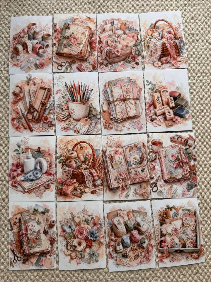 Vintage Junk Journal Stickers Set of 16, Scrapbooking Stickers, Journal Ephemera, Cottagecore Craft Stickers, Handmade UK