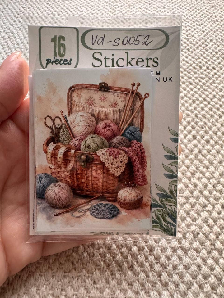 Knitting & Crochet Stickers Set of 16, Cozy Yarn Watercolor Stickers, Crochet Journal Stickers, Handmade UK, Craft Lover Gift