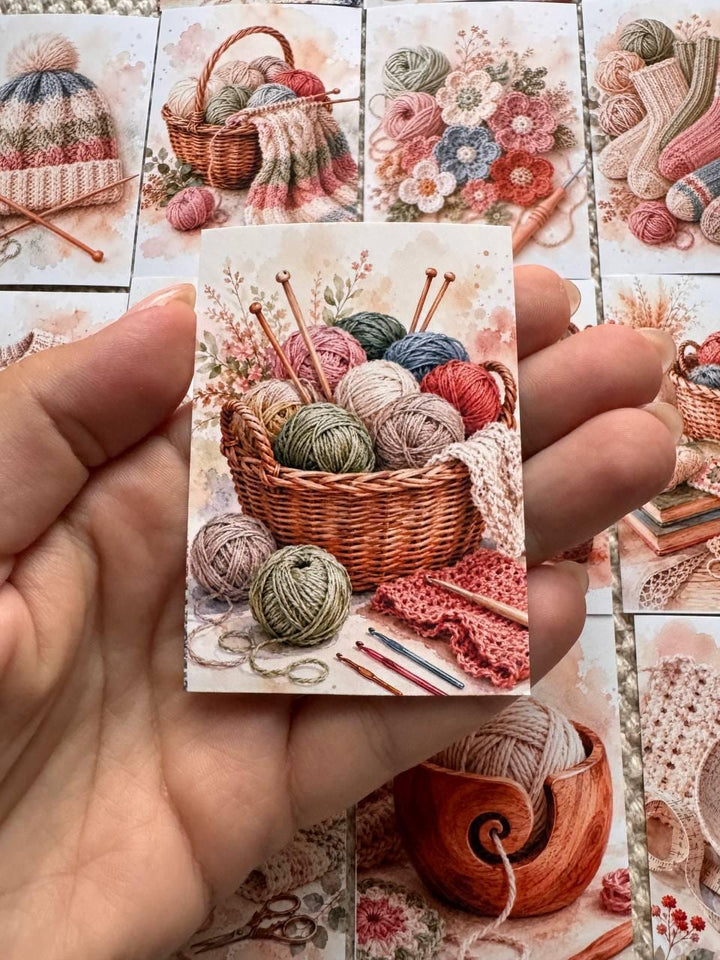 Knitting & Crochet Stickers Set of 16, Cozy Yarn Watercolor Stickers, Crochet Journal Stickers, Handmade UK, Craft Lover Gift