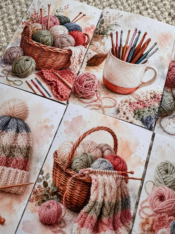 Knitting & Crochet Stickers Set of 16, Cozy Yarn Watercolor Stickers, Crochet Journal Stickers, Handmade UK, Craft Lover Gift