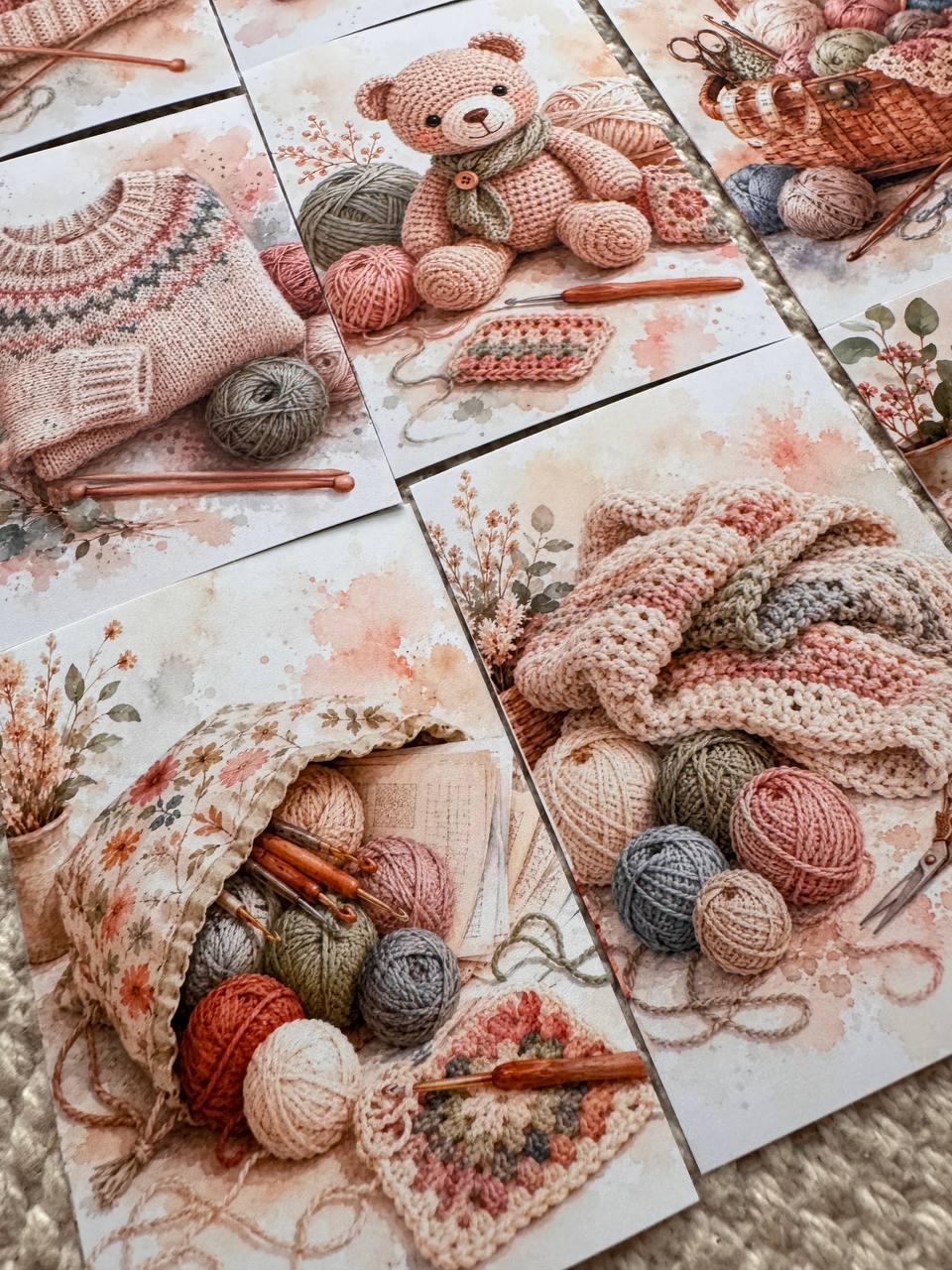 Knitting & Crochet Stickers Set of 16, Cozy Yarn Watercolor Stickers, Crochet Journal Stickers, Handmade UK, Craft Lover Gift