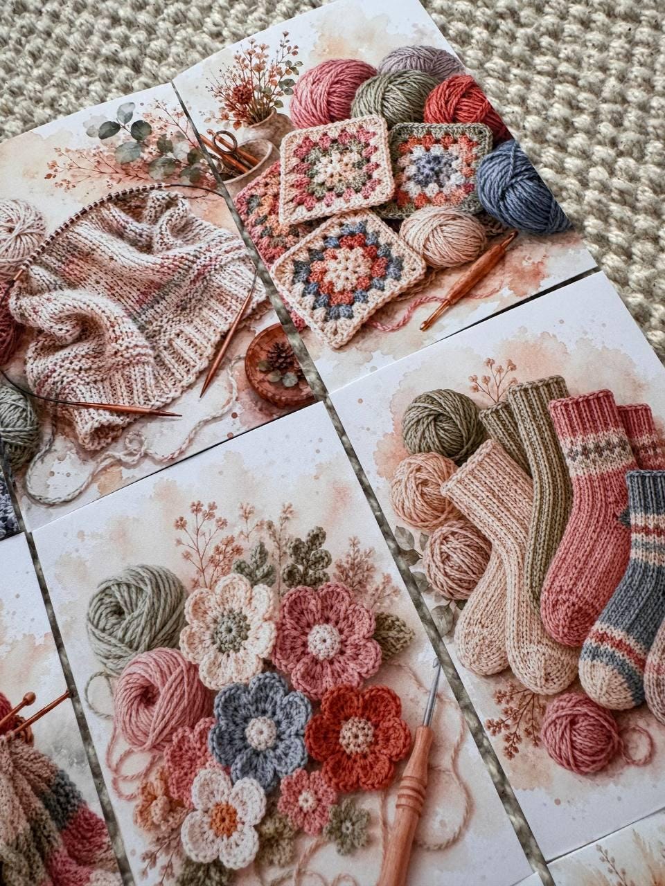 Knitting & Crochet Stickers Set of 16, Cozy Yarn Watercolor Stickers, Crochet Journal Stickers, Handmade UK, Craft Lover Gift