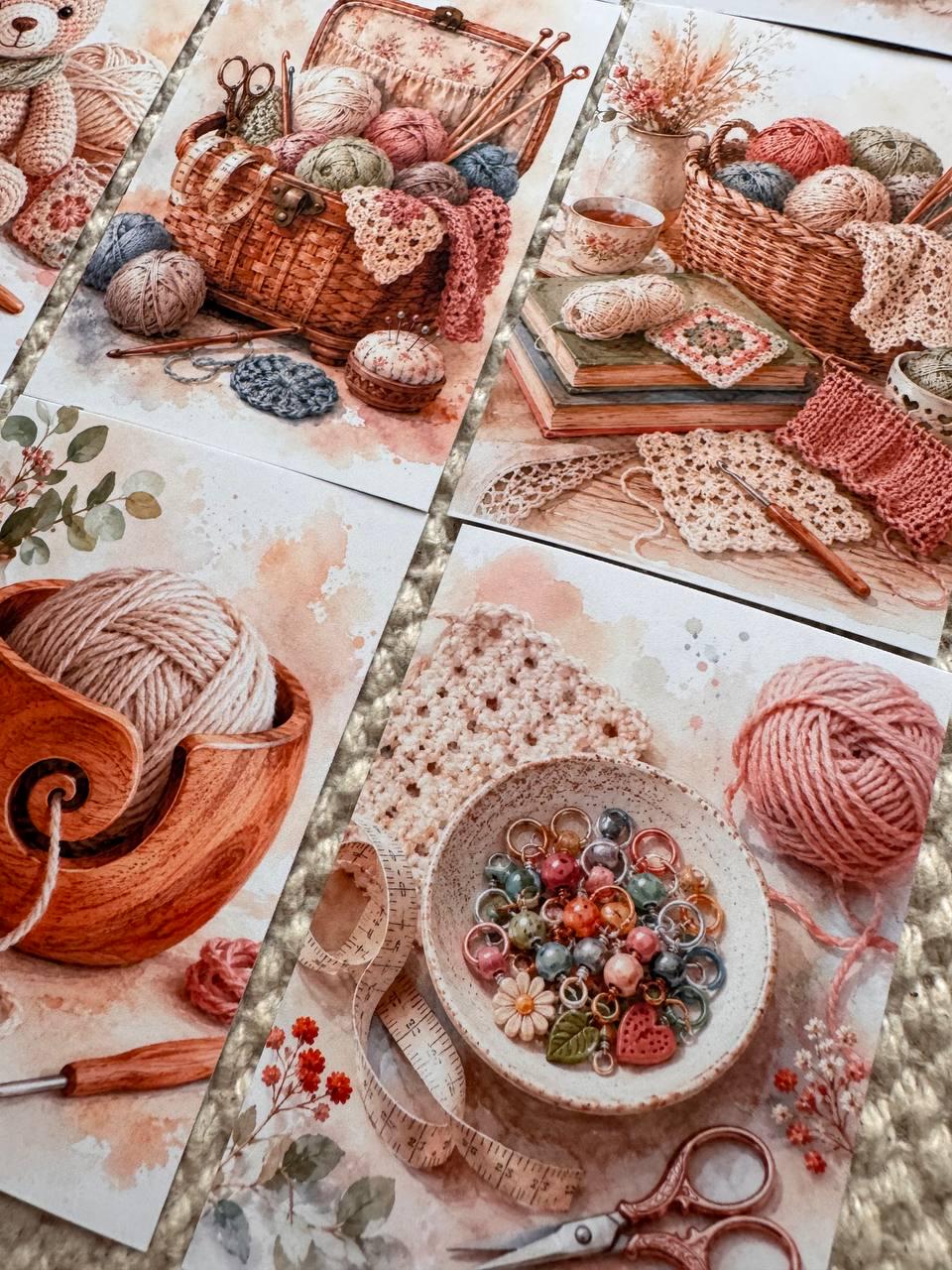 Knitting & Crochet Stickers Set of 16, Cozy Yarn Watercolor Stickers, Crochet Journal Stickers, Handmade UK, Craft Lover Gift