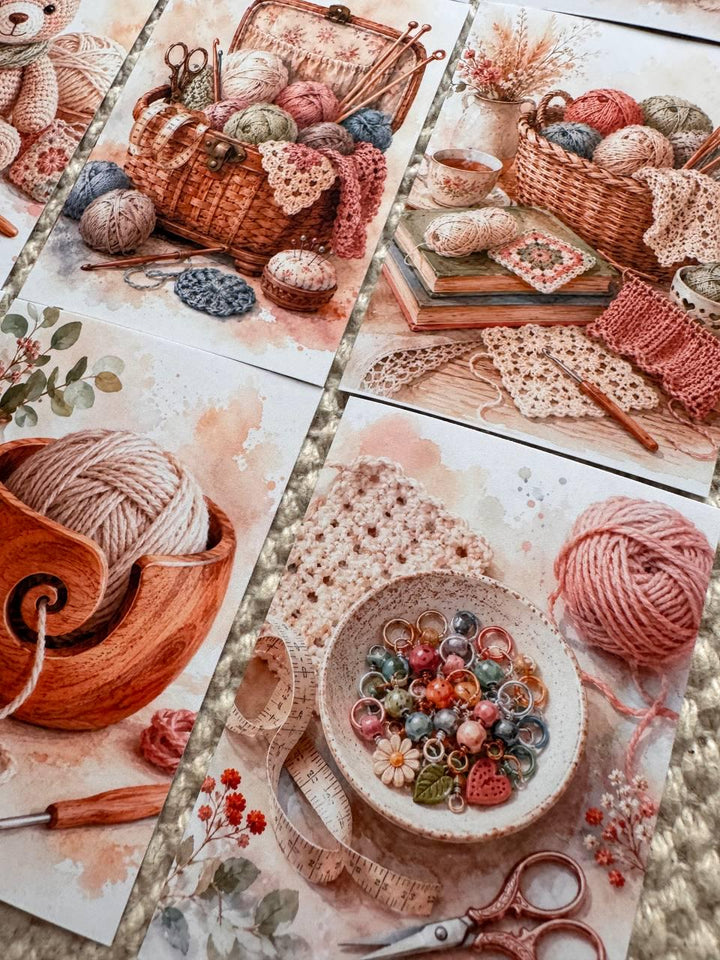 Knitting & Crochet Stickers Set of 16, Cozy Yarn Watercolor Stickers, Crochet Journal Stickers, Handmade UK, Craft Lover Gift