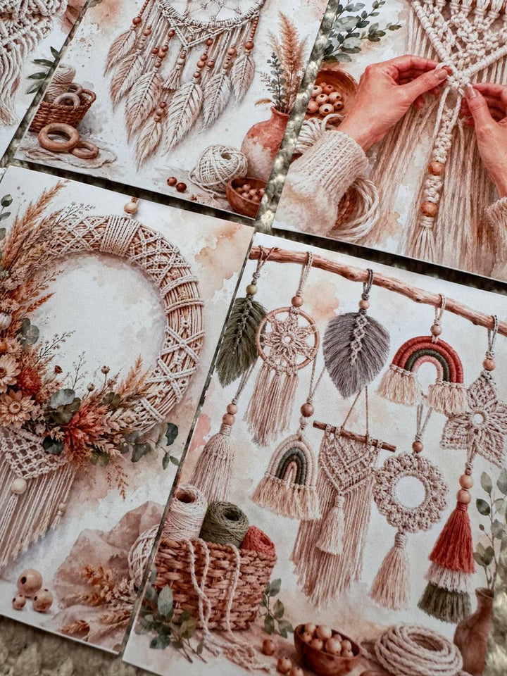 Macrame Stickers Set of 16, Boho Macrame Watercolor Stickers, Fiber Art Craft Stickers, Junk Journal, Handmade in the UK Decor