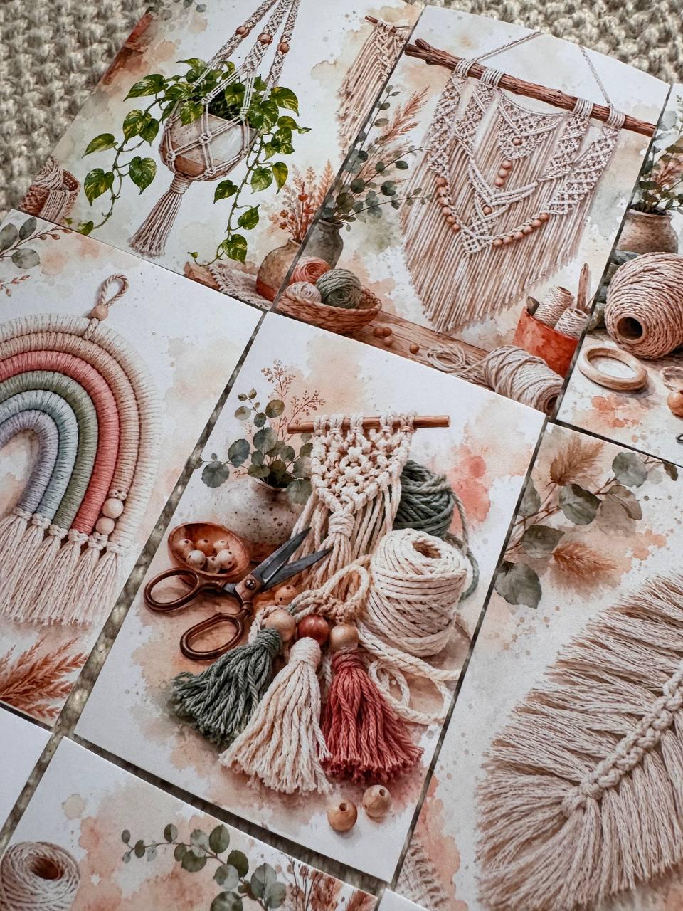 Macrame Stickers Set of 16, Boho Macrame Watercolor Stickers, Fiber Art Craft Stickers, Junk Journal, Handmade in the UK Decor