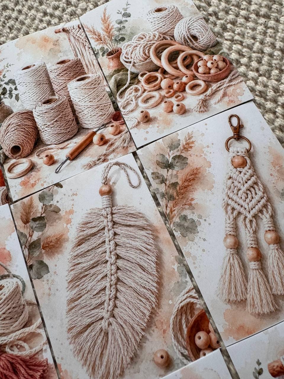 Macrame Stickers Set of 16, Boho Macrame Watercolor Stickers, Fiber Art Craft Stickers, Junk Journal, Handmade in the UK Decor