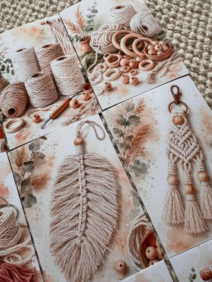 Macrame Stickers Set of 16, Boho Macrame Watercolor Stickers, Fiber Art Craft Stickers, Junk Journal, Handmade in the UK Decor