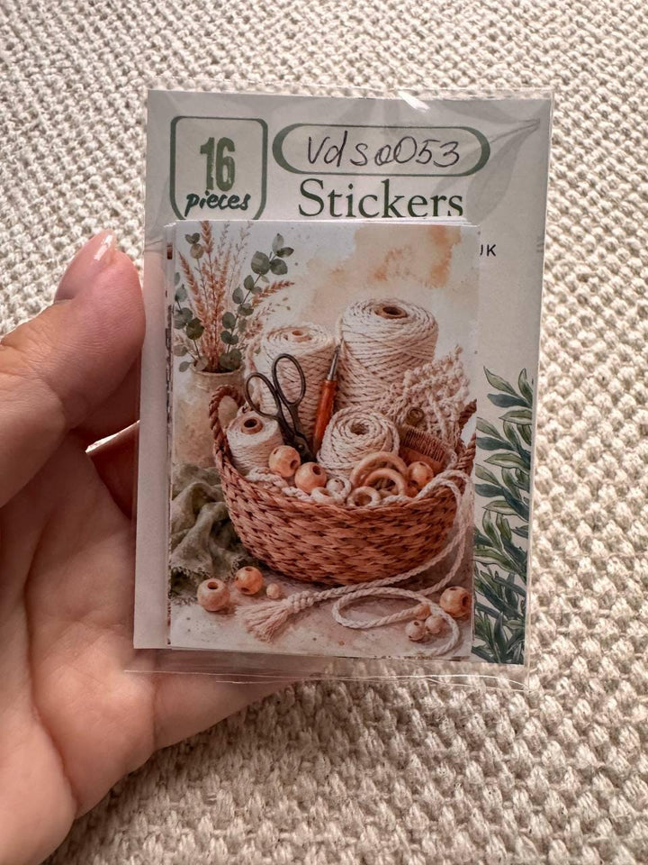 Macrame Stickers Set of 16, Boho Macrame Watercolor Stickers, Fiber Art Craft Stickers, Junk Journal, Handmade in the UK Decor