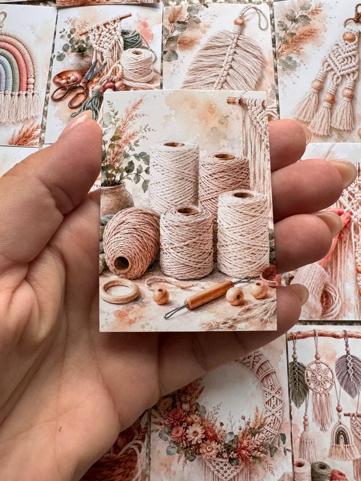 Macrame Stickers Set of 16, Boho Macrame Watercolor Stickers, Fiber Art Craft Stickers, Junk Journal, Handmade in the UK Decor