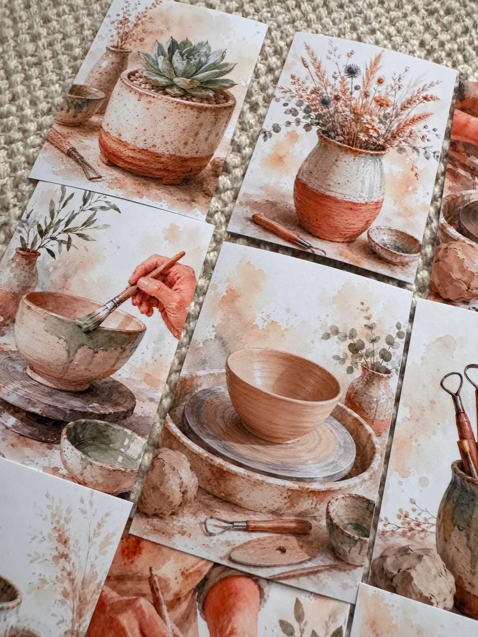 Pottery Stickers Set of 16, Ceramic Studio Watercolor Stickers, Pottery Wheel, Clay Art, Junk Journal, Handmade in the UK Decor