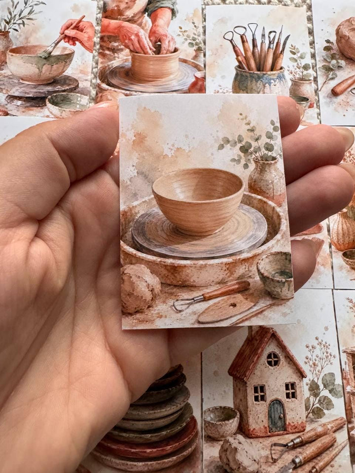 Pottery Stickers Set of 16, Ceramic Studio Watercolor Stickers, Pottery Wheel, Clay Art, Junk Journal, Handmade in the UK Decor