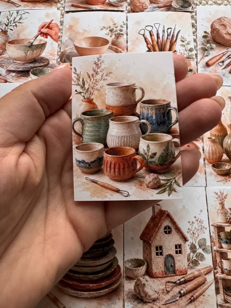 Pottery Stickers Set of 16, Ceramic Studio Watercolor Stickers, Pottery Wheel, Clay Art, Junk Journal, Handmade in the UK Decor