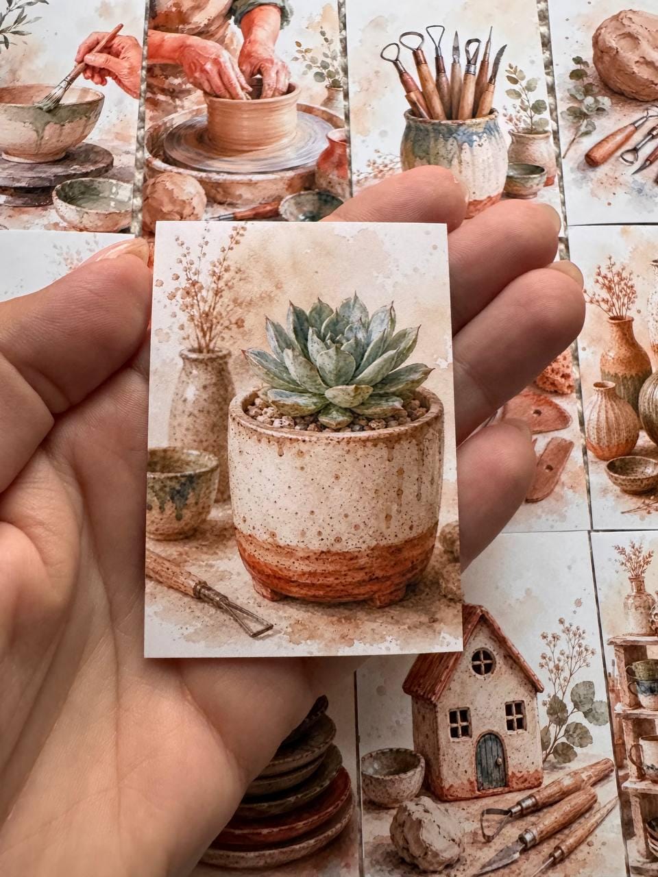 Pottery Stickers Set of 16, Ceramic Studio Watercolor Stickers, Pottery Wheel, Clay Art, Junk Journal, Handmade in the UK Decor