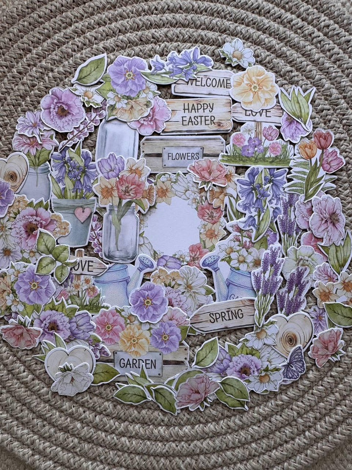 76 Spring Die Cut Cardstock Pieces, Floral Ephemera Pack, Junk Journal Supplies, Scrapbooking Embellishments, No Adhesive