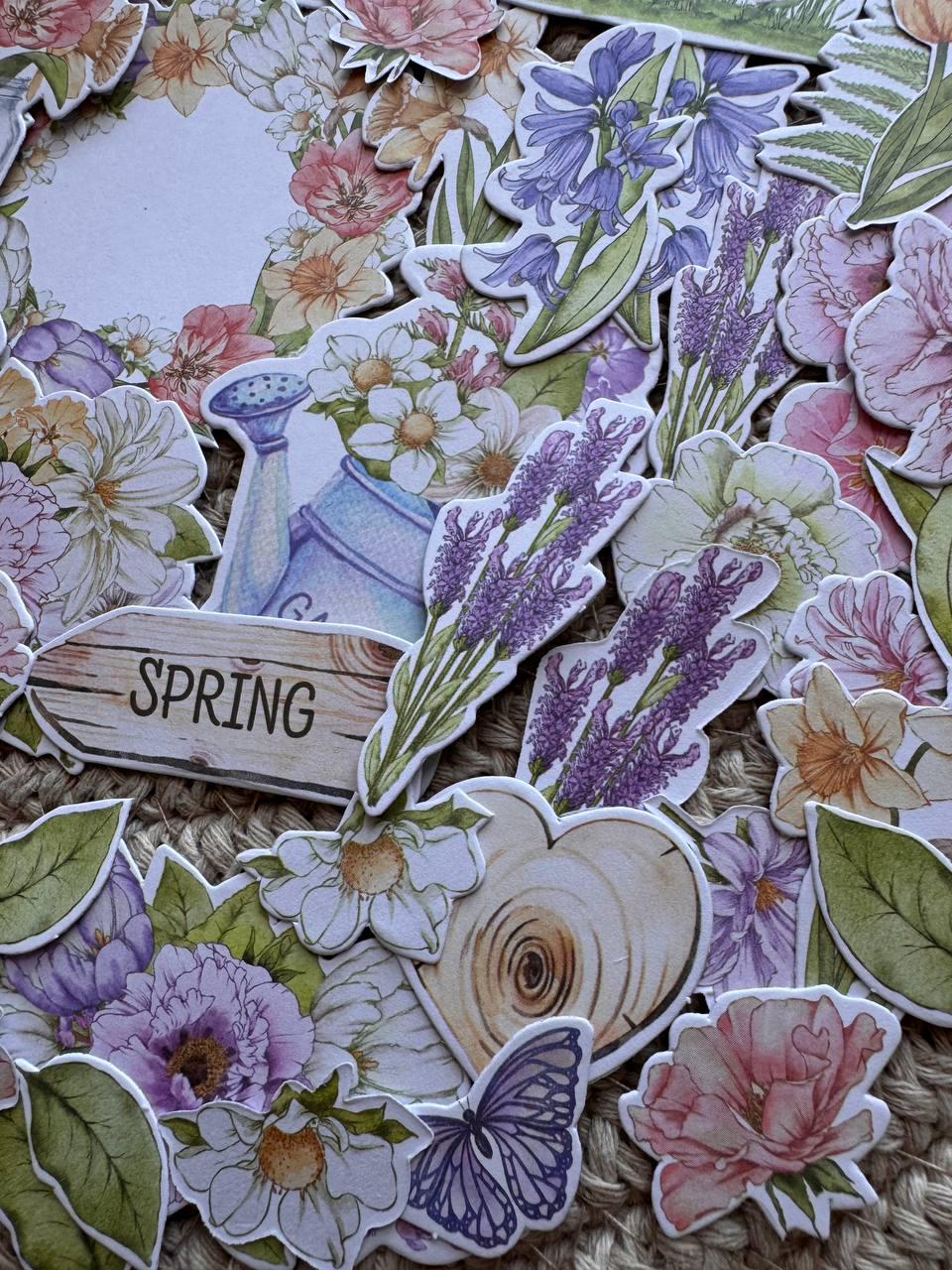 76 Spring Die Cut Cardstock Pieces, Floral Ephemera Pack, Junk Journal Supplies, Scrapbooking Embellishments, No Adhesive
