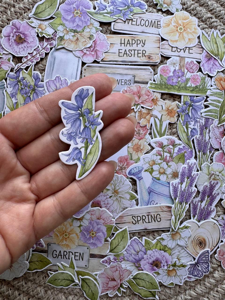 76 Spring Die Cut Cardstock Pieces, Floral Ephemera Pack, Junk Journal Supplies, Scrapbooking Embellishments, No Adhesive