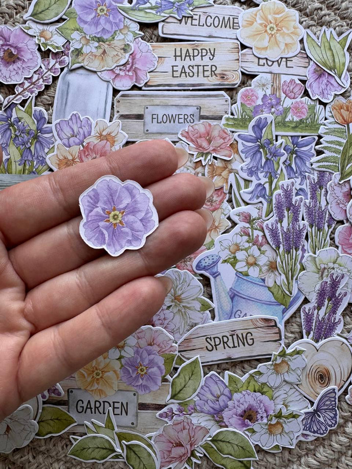76 Spring Die Cut Cardstock Pieces, Floral Ephemera Pack, Junk Journal Supplies, Scrapbooking Embellishments, No Adhesive