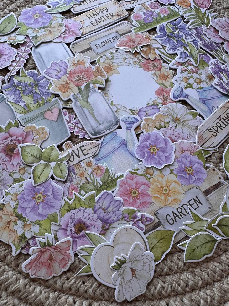 76 Spring Die Cut Cardstock Pieces, Floral Ephemera Pack, Junk Journal Supplies, Scrapbooking Embellishments, No Adhesive