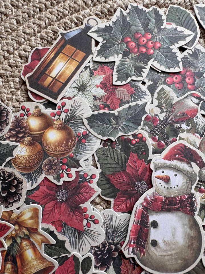 58 Christmas Ephemera, Nostalgic Christmas Die Cut Cardstock Pieces, Junk Journal Supplies, NOT Stickers