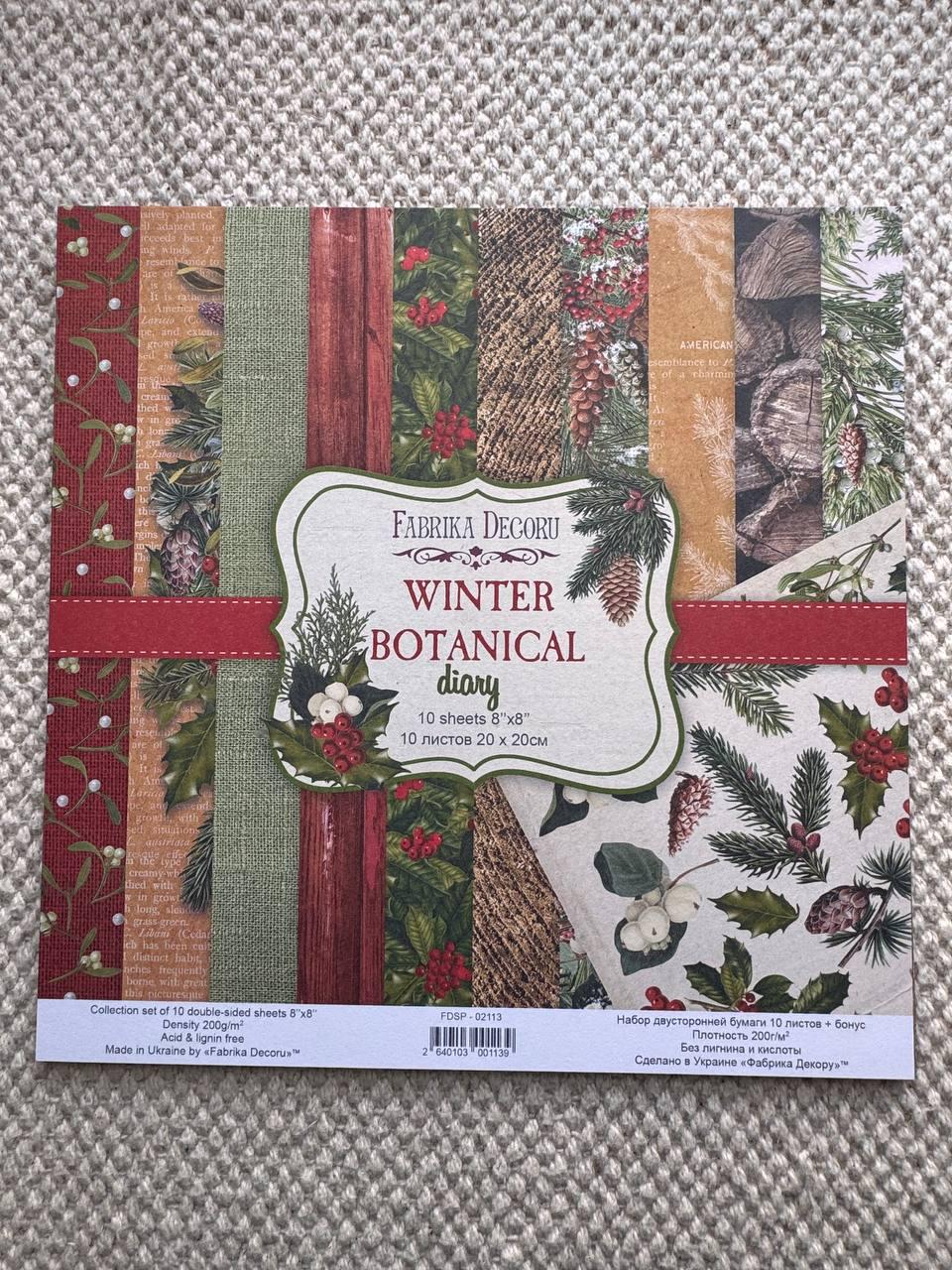 Winter Botanical Diary Scrapbook Paper 8x8, Double Sided Christmas Paper, Junk Journal Card Making Craft Supplies