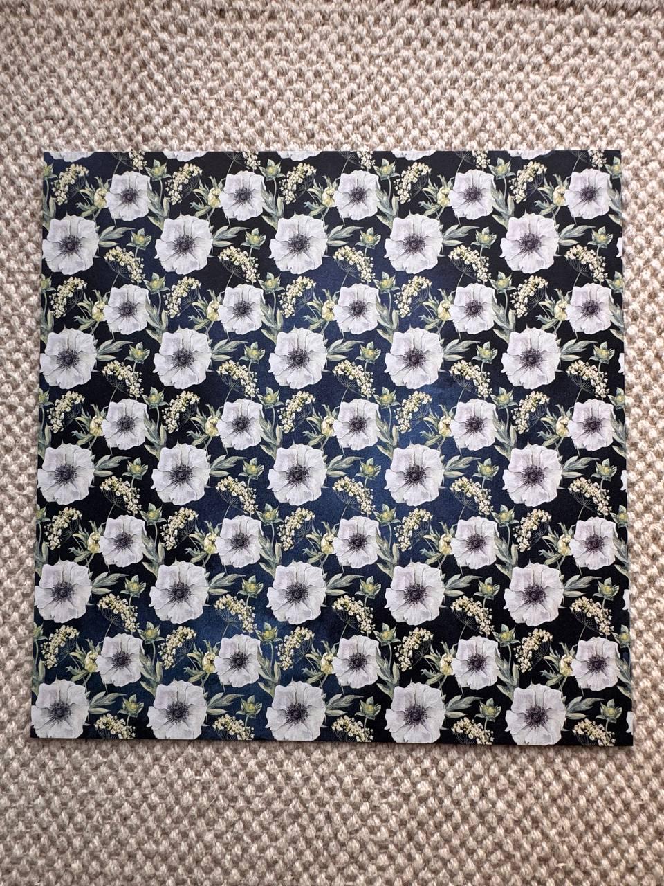 Night Garden Scrapbook Paper 8x8, Double Sided Floral Botanical Paper, Junk Journal Card Making Craft Supplies