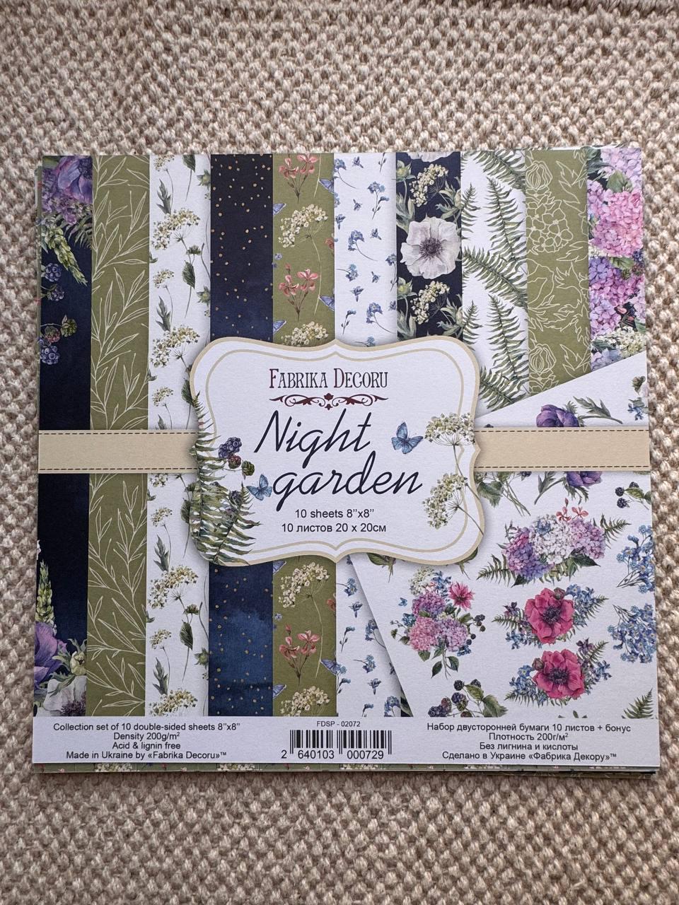 Night Garden Scrapbook Paper 8x8, Double Sided Floral Botanical Paper, Junk Journal Card Making Craft Supplies
