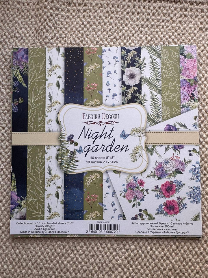 Night Garden Scrapbook Paper 8x8, Double Sided Floral Botanical Paper, Junk Journal Card Making Craft Supplies