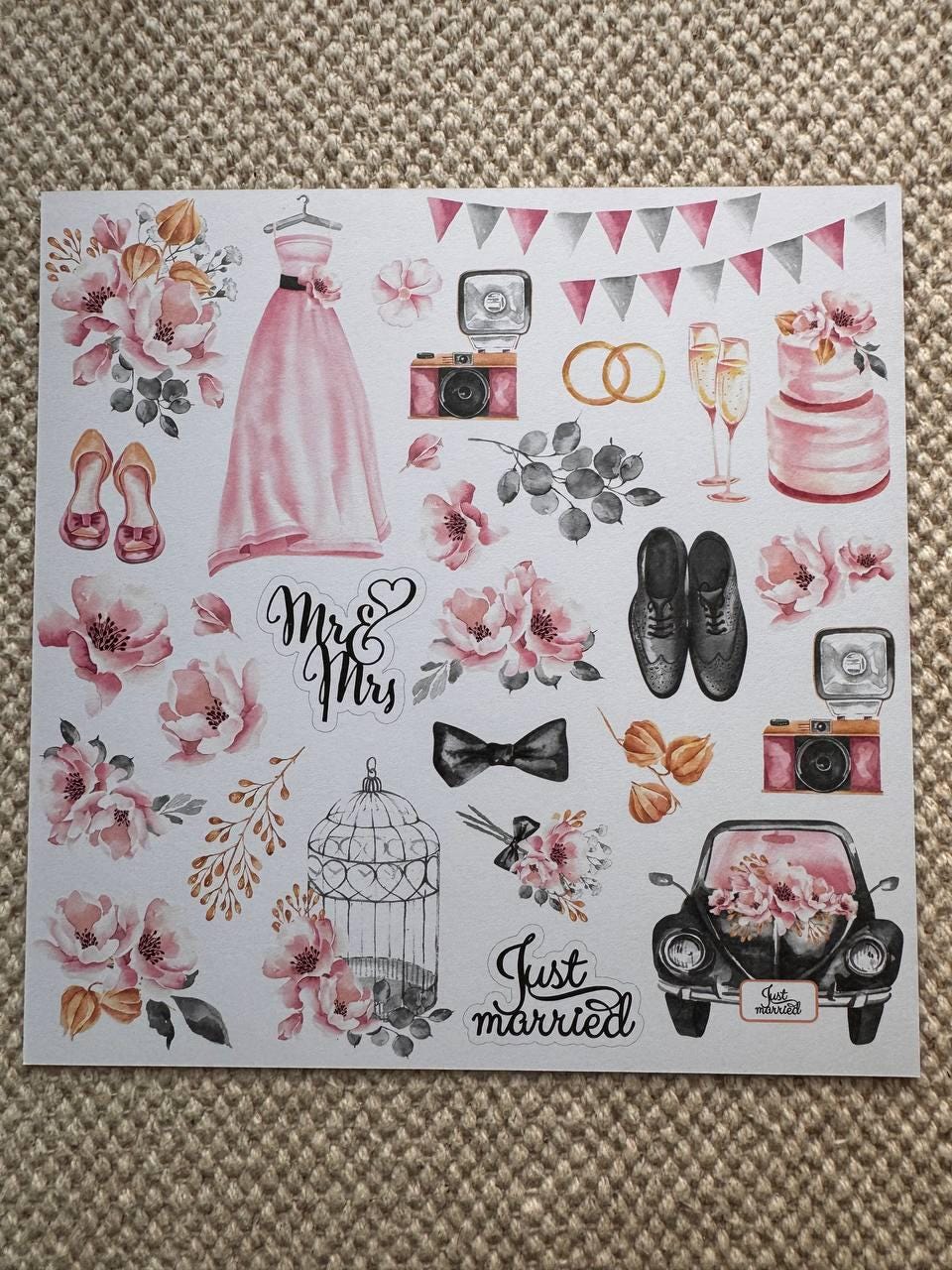 Say Yes Scrapbook Paper 8x8, Double Sided Pink Floral Paper, Wedding Junk Journal Card Making Craft Supplies