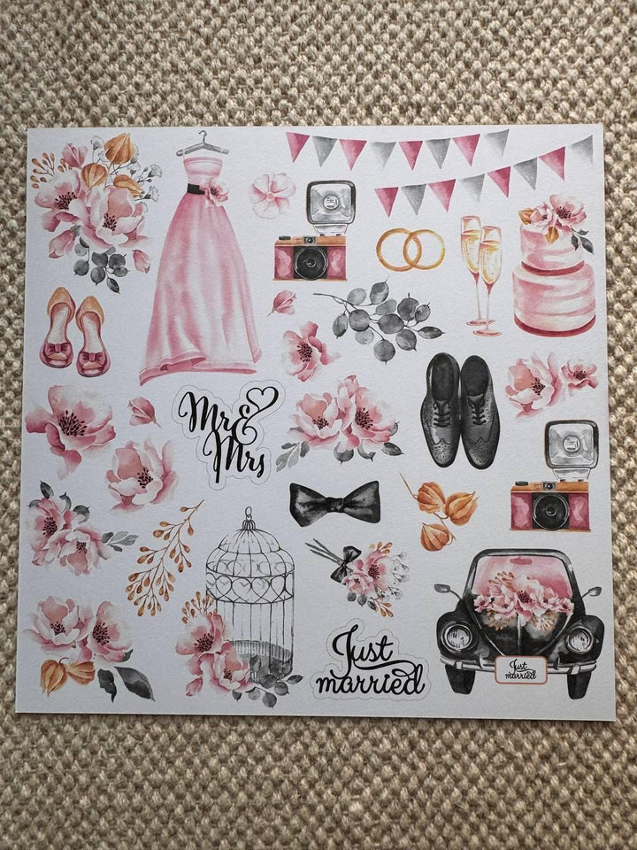 Say Yes Scrapbook Paper 8x8, Double Sided Pink Floral Paper, Wedding Junk Journal Card Making Craft Supplies