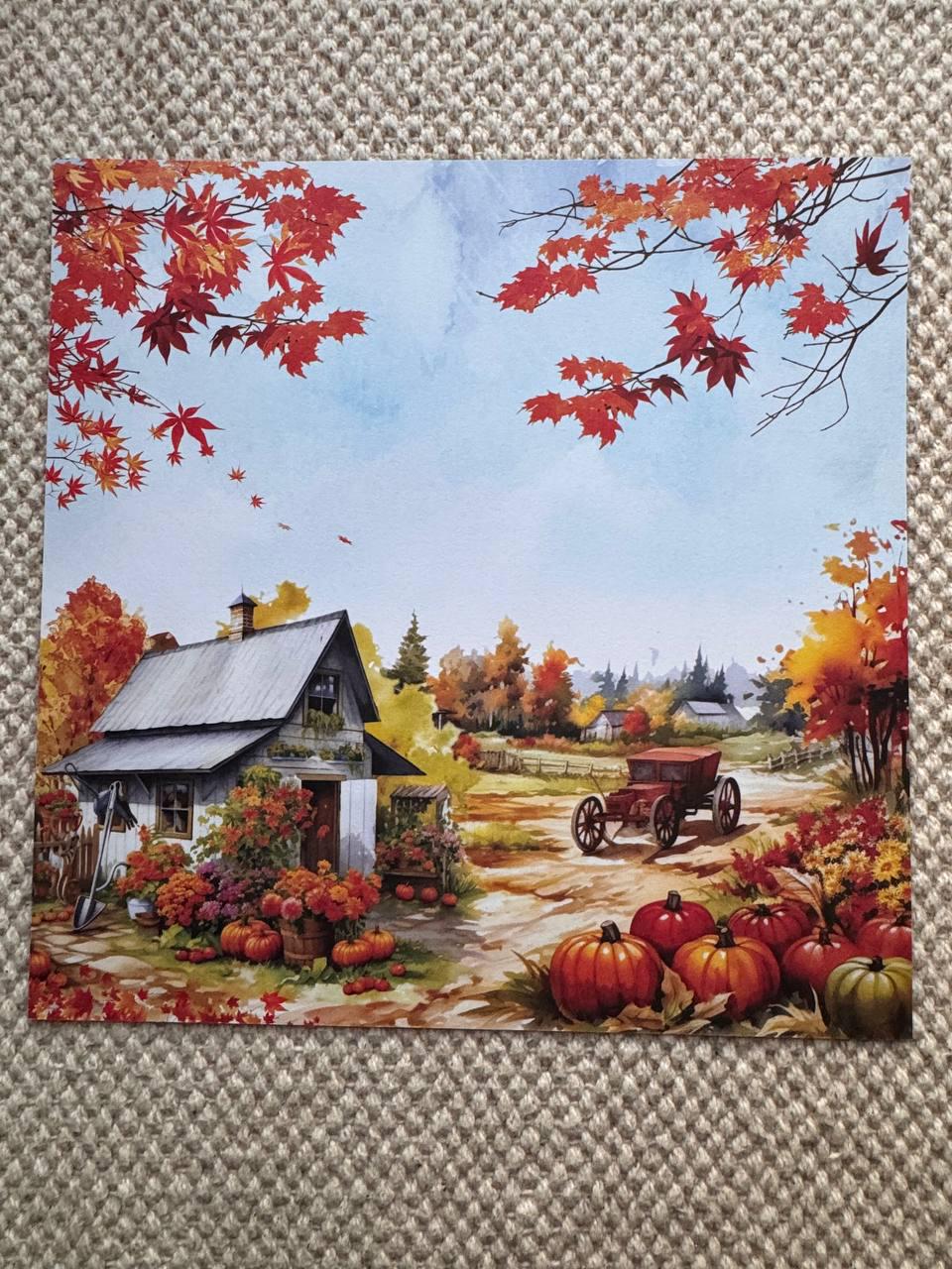 Bright Autumn Scrapbook Paper 8x8, Double Sided Autumn Paper, Fall Botanical Junk Journal Card Making Supplies