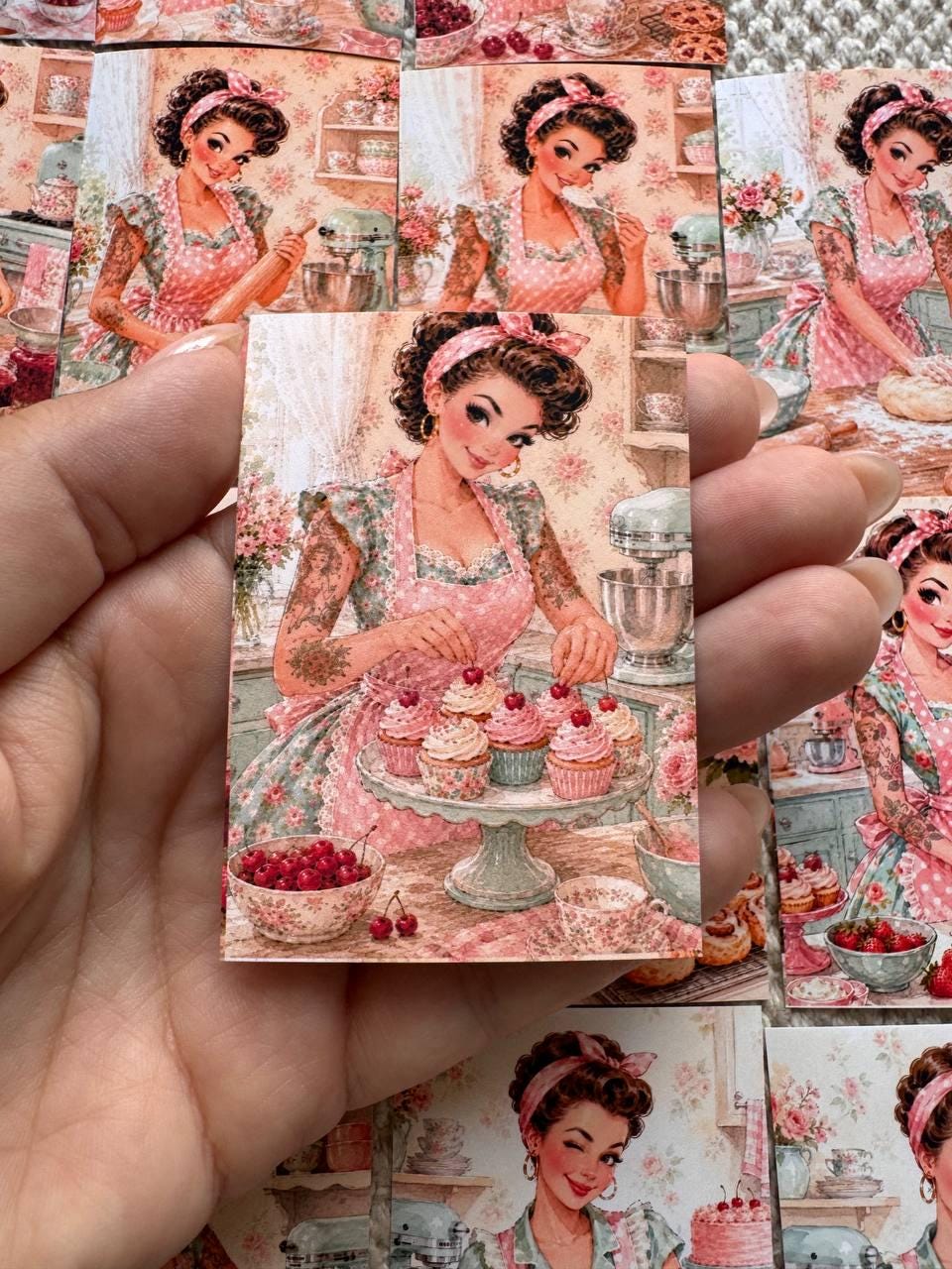 16 Vintage Baking Stickers, Retro Kitchen Girl Stickers, Cottagecore Bakery Scrapbook Stickers, Junk Journal Card Making Craft Supply
