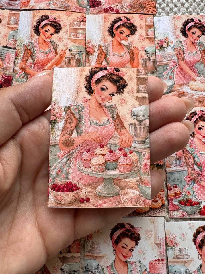 16 Vintage Baking Stickers, Retro Kitchen Girl Stickers, Cottagecore Bakery Scrapbook Stickers, Junk Journal Card Making Craft Supply