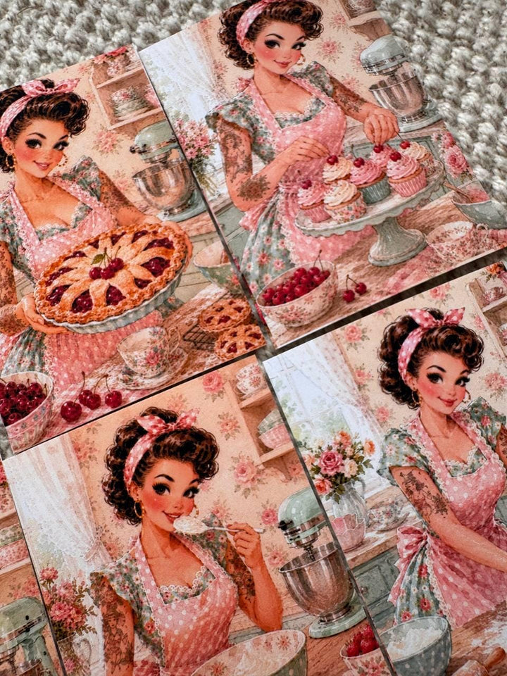 16 Vintage Baking Stickers, Retro Kitchen Girl Stickers, Cottagecore Bakery Scrapbook Stickers, Junk Journal Card Making Craft Supply